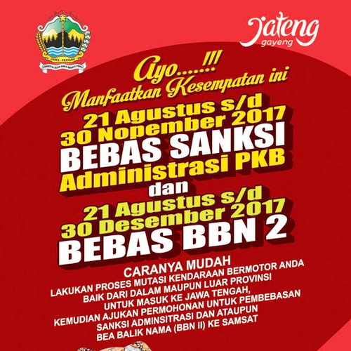 Program Bebas Sanksi Administrasi PKB dan BBN Jawa Tengah 2017